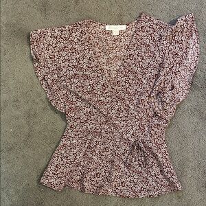 Monteau Floral Wrap Blouse - Brown and White